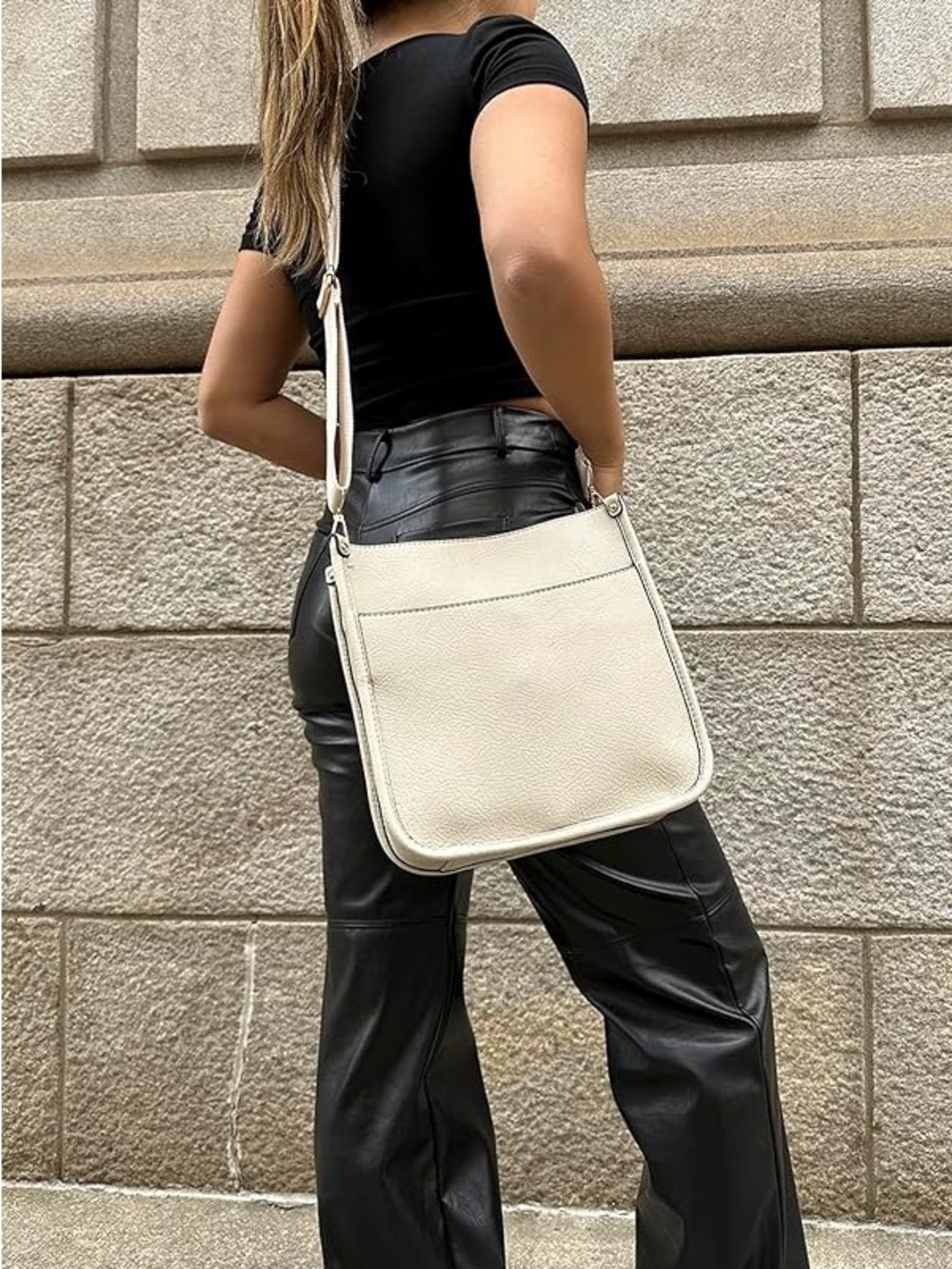 Cream Pebbled Crossbody Bag for Women - Lightweight Everyday Shoulder Bag